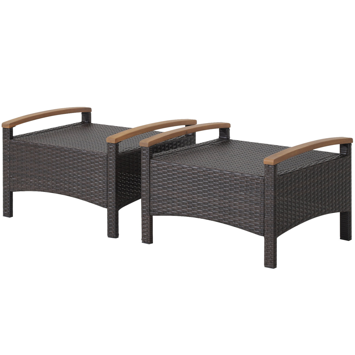 Set of 2 Wicker Patio Ottoman Fade-Resistant Foot Rest with Cushion-Gray