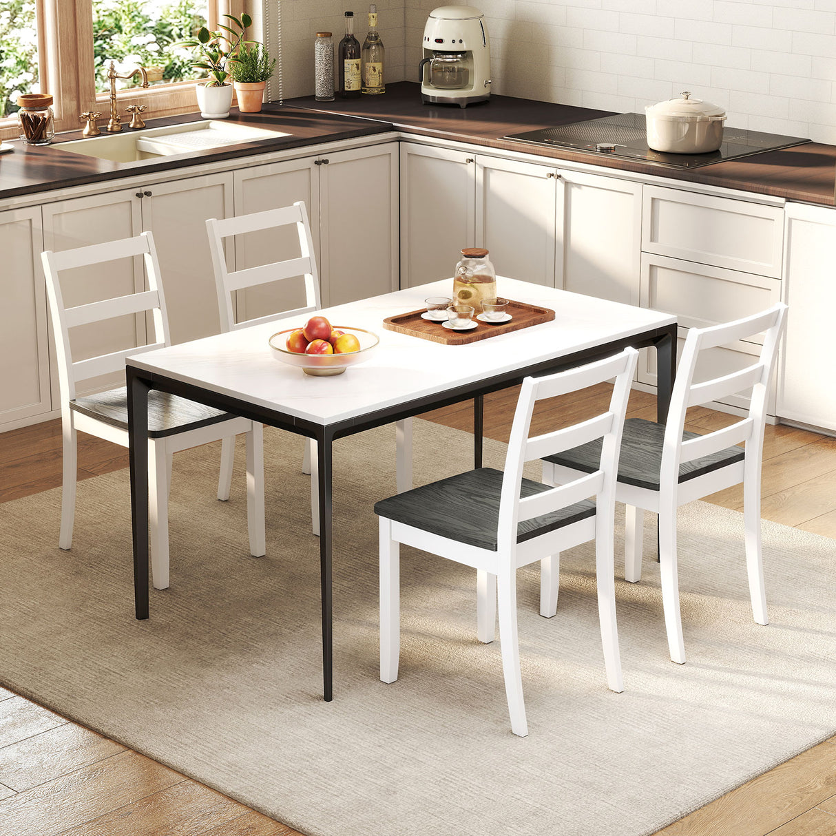 Set of 2 Wood Dining Chairs with Solid Rubber Wood Legs-Gray