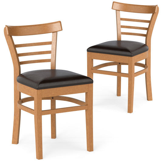 Set of 2 Wooden Dining Chair with Rubber Wood Legs for Restaurant-Brown