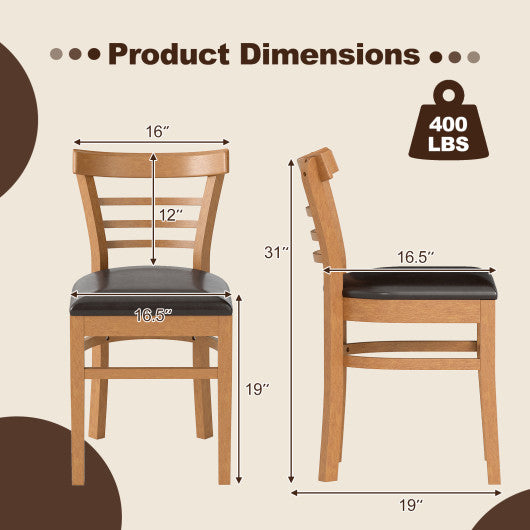 Set of 2 Wooden Dining Chair with Rubber Wood Legs for Restaurant-Brown
