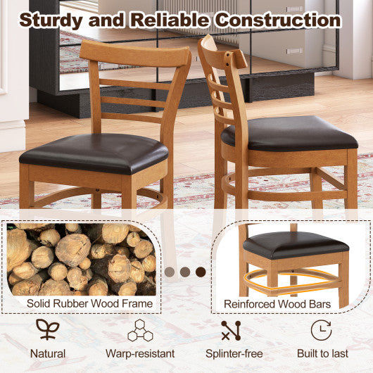 Set of 2 Wooden Dining Chair with Rubber Wood Legs for Restaurant-Brown