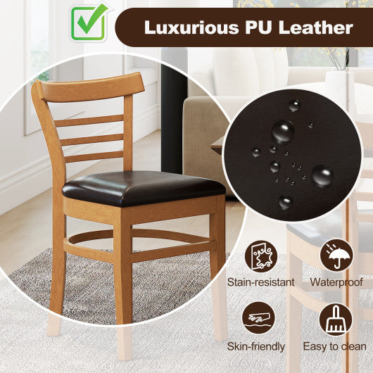 Set of 2 Wooden Dining Chair with Rubber Wood Legs for Restaurant-Brown