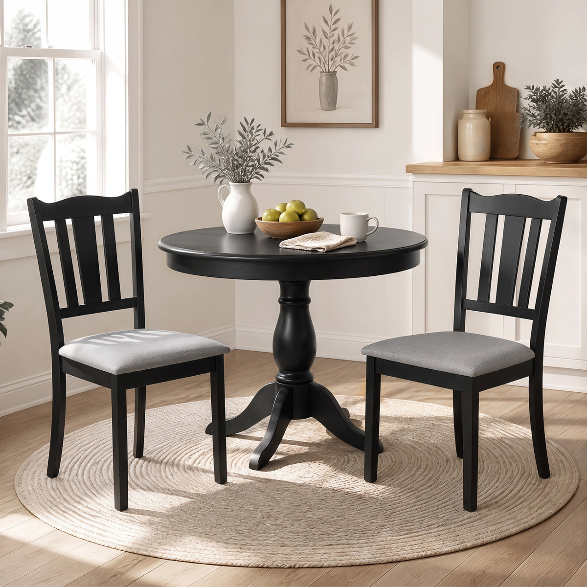 Set of 2 Wooden Dining Chair with Hollow Back and Soft-padded Cushion-Black