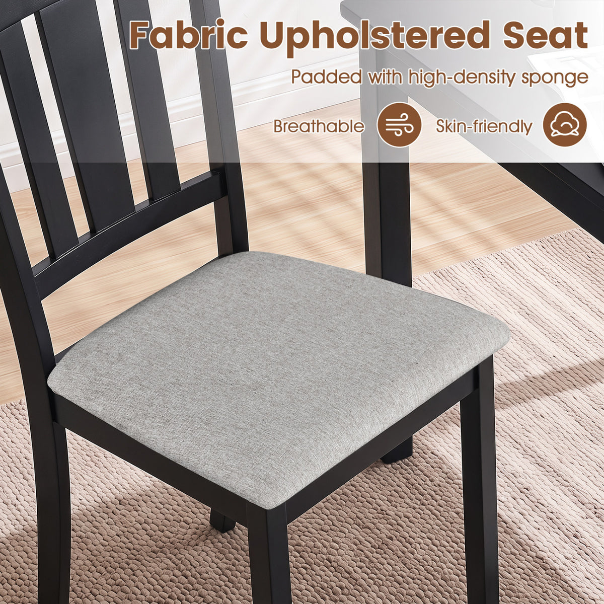Set of 2 Wooden Dining Chair with Hollow Back and Soft-padded Cushion-Black