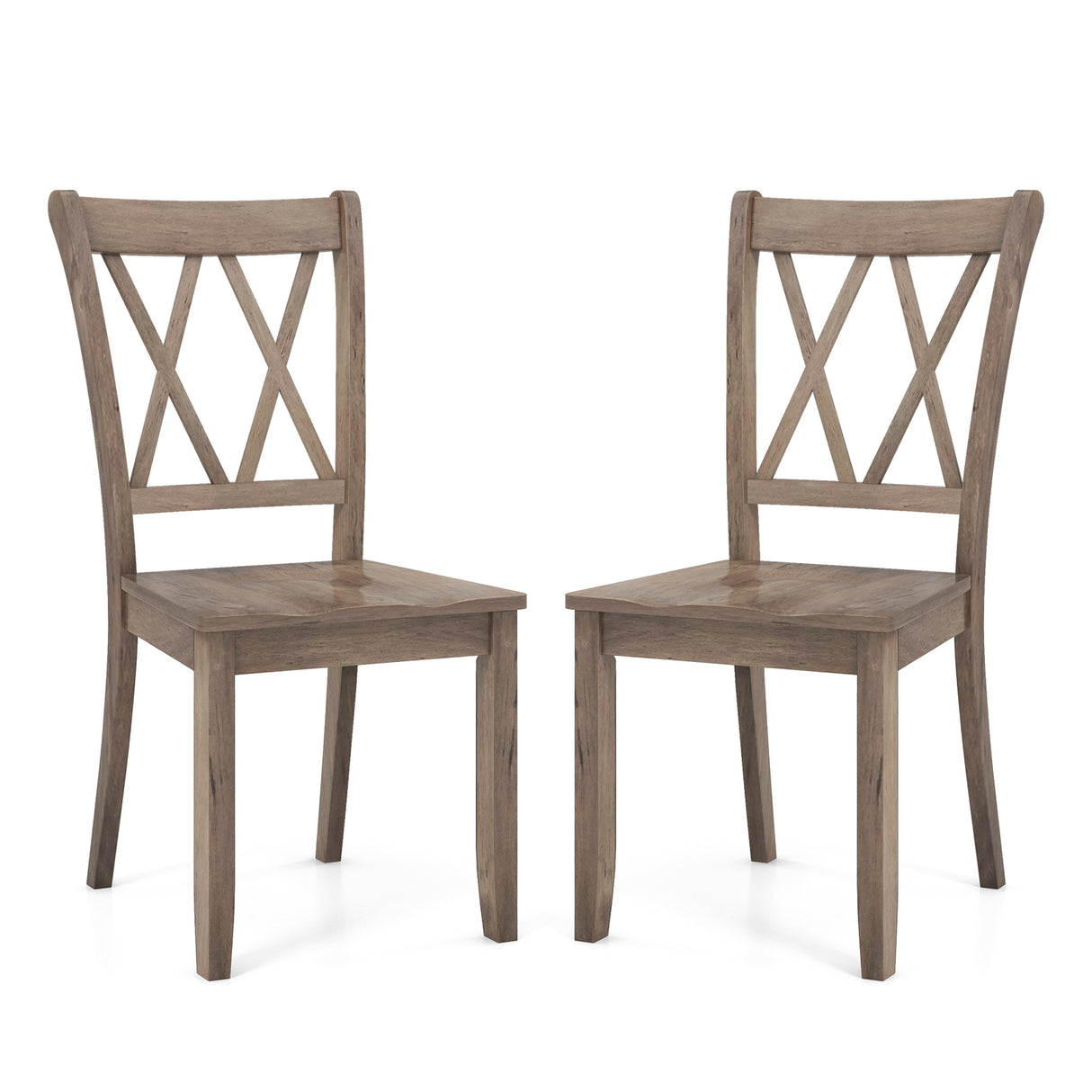 Set of 2 Wooden Dining Chairs Mid Century Farmhouse Retro Kitchen Chairs-Brown