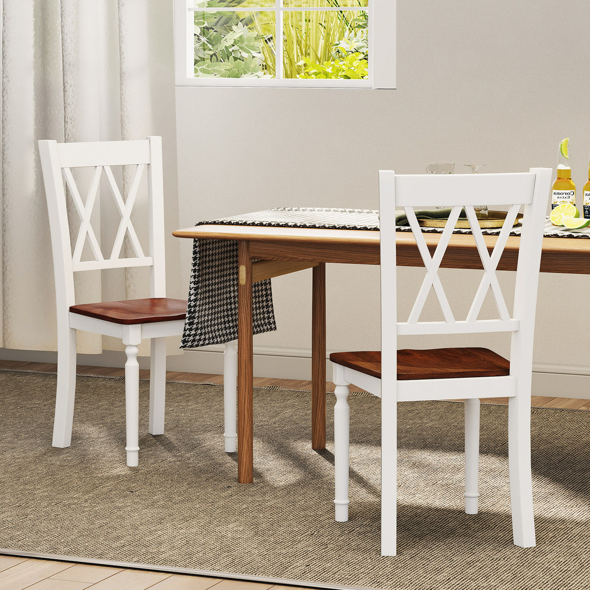 Set of 2 Wooden Farmhouse Kitchen Chairs with Rubber Wood Seat-2 Pieces