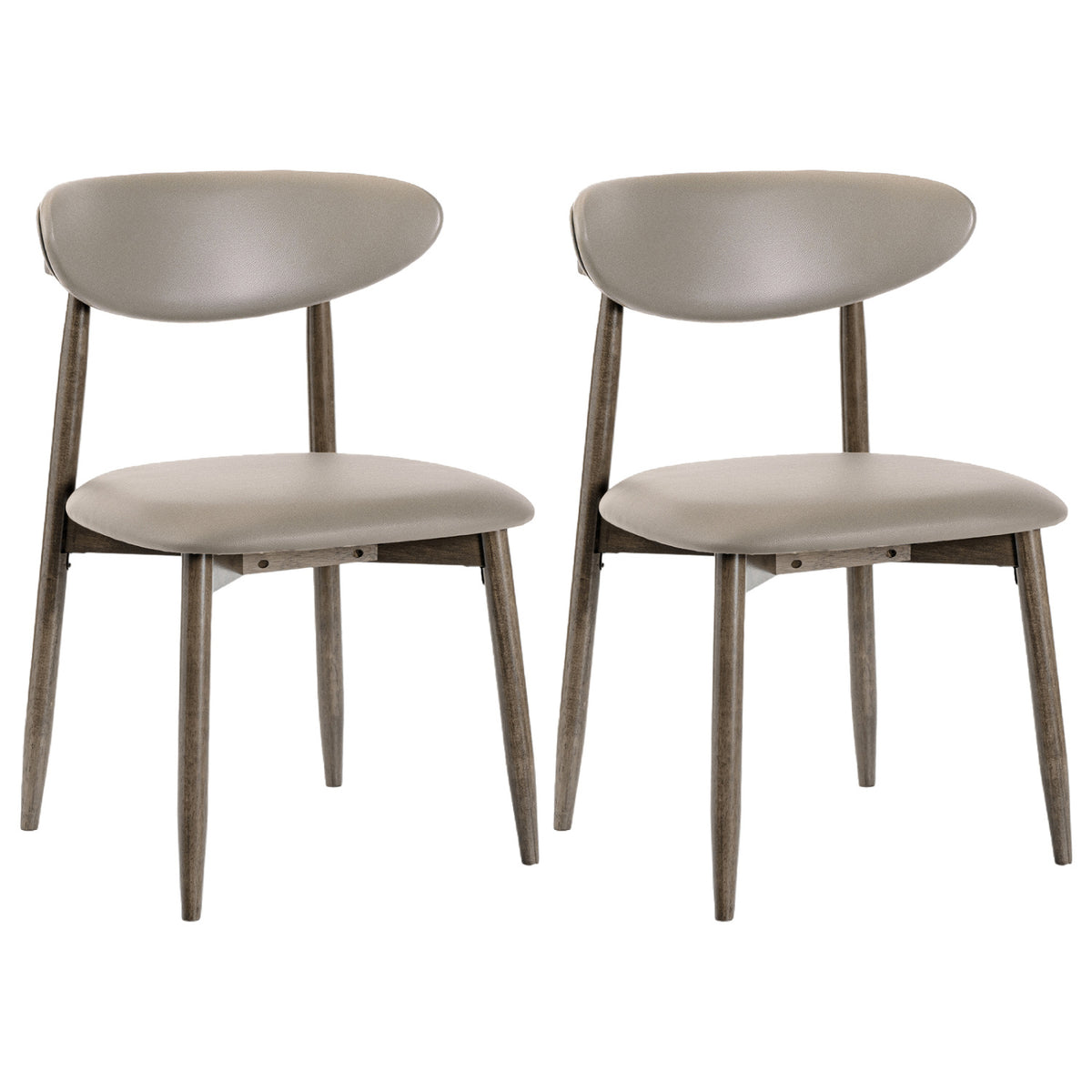 Set of 2 Wooden Modern Upholstered Dining Chairs with Curved Backrest-Gray