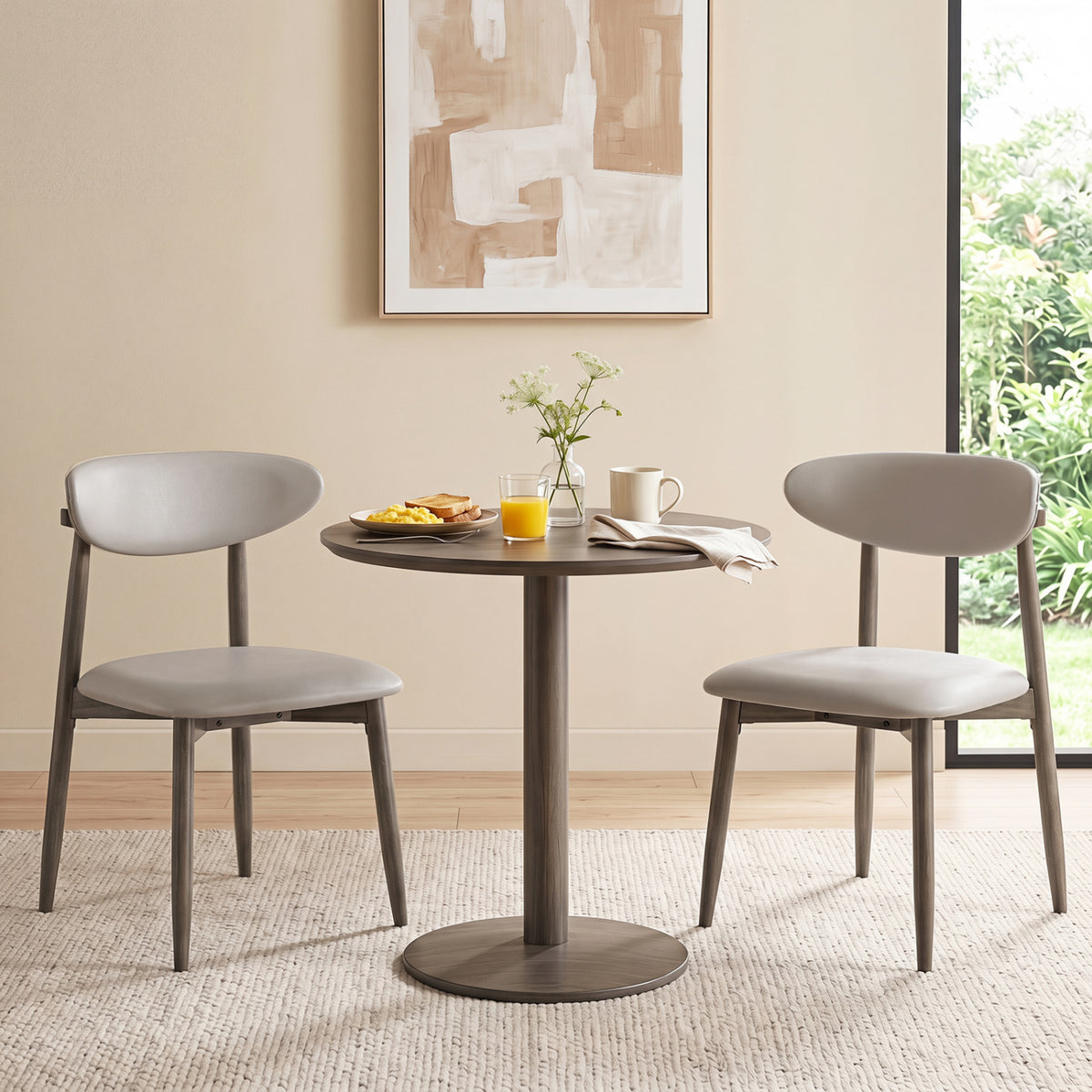 Set of 2 Wooden Modern Upholstered Dining Chairs with Curved Backrest-Gray
