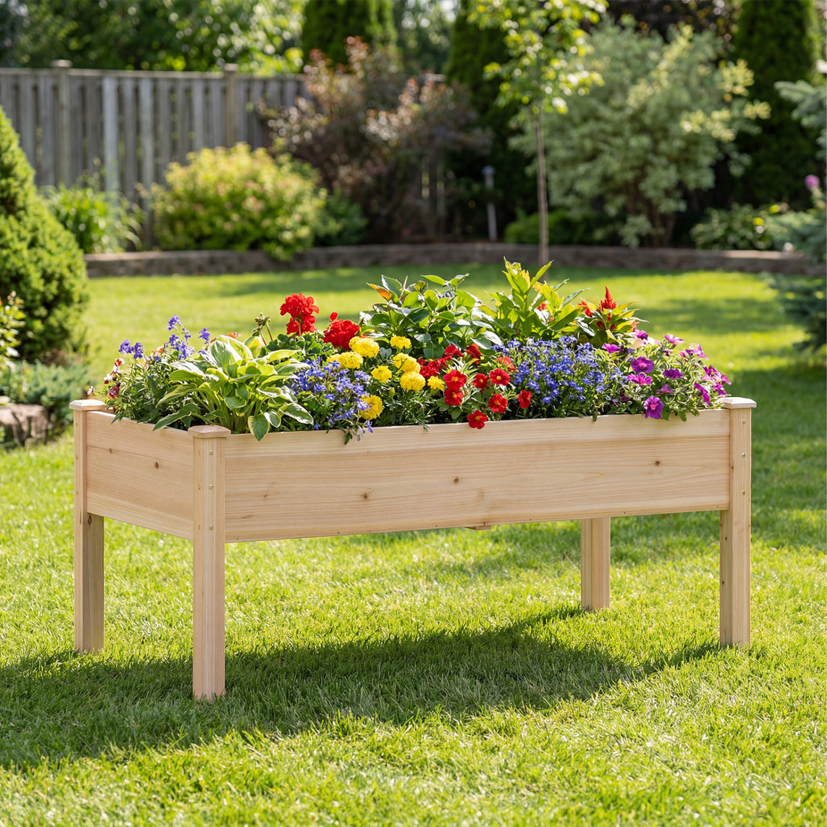 Set of 2 Wooden Raised Garden Bed with Legs Natural Fir Wood Elevated Planter Box