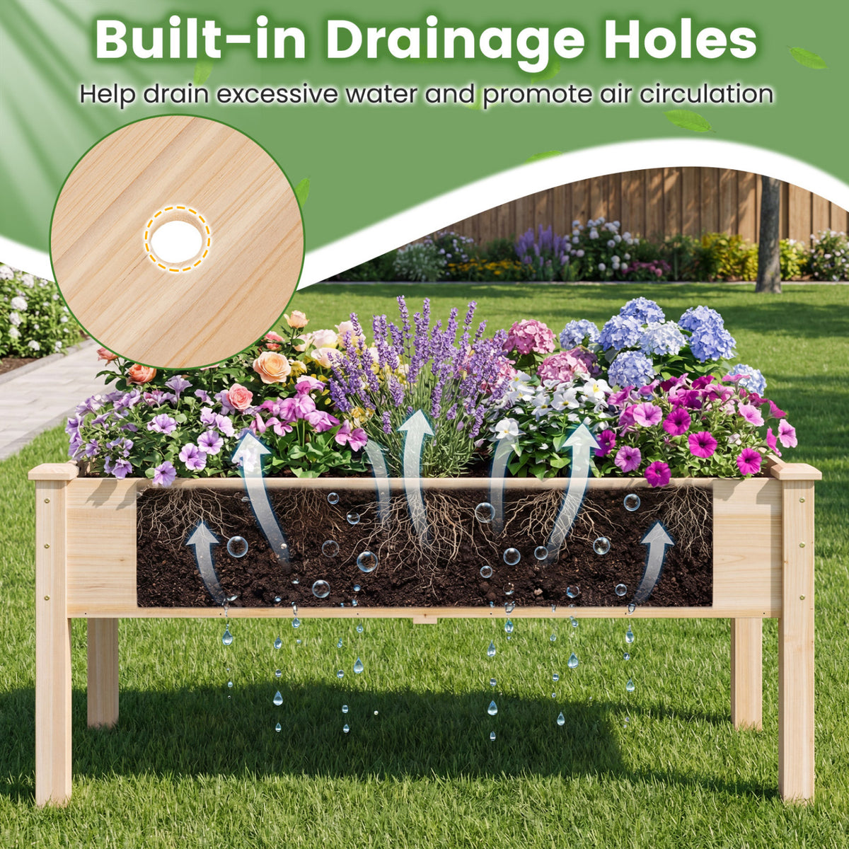 Set of 2 Wooden Raised Garden Bed with Legs Natural Fir Wood Elevated Planter Box