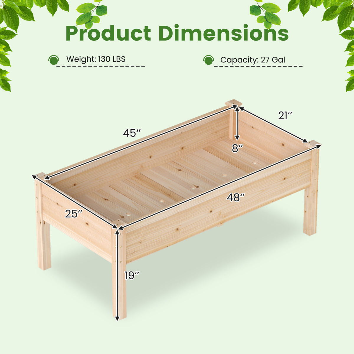 Set of 2 Wooden Raised Garden Bed with Legs Natural Fir Wood Elevated Planter Box