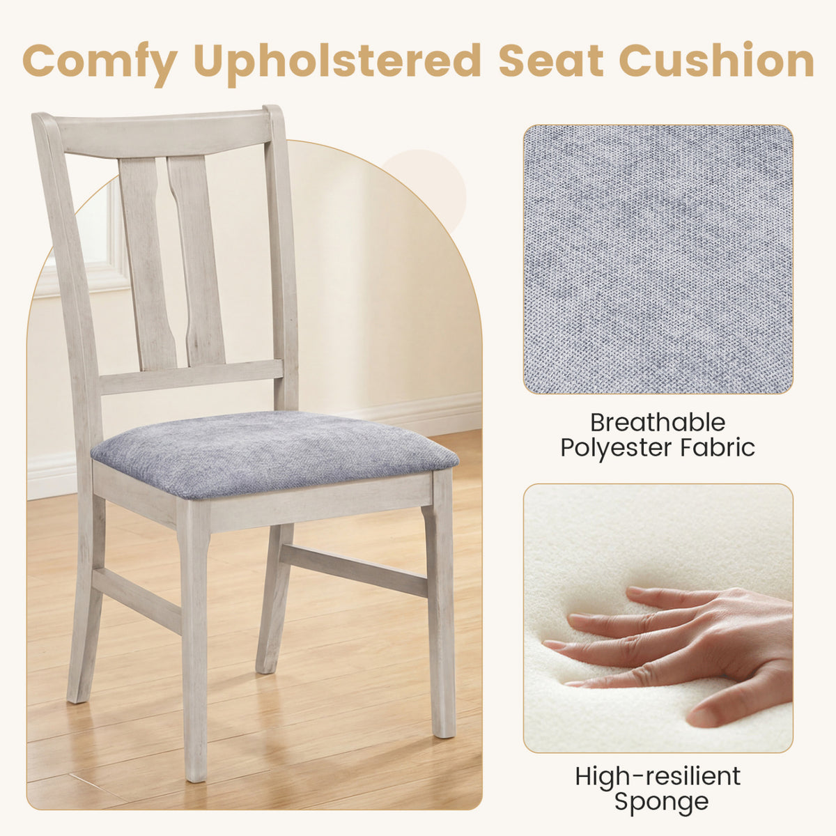 Set of 2 Wooden Upholstered Dining Chairs with High Curved Back-Gray