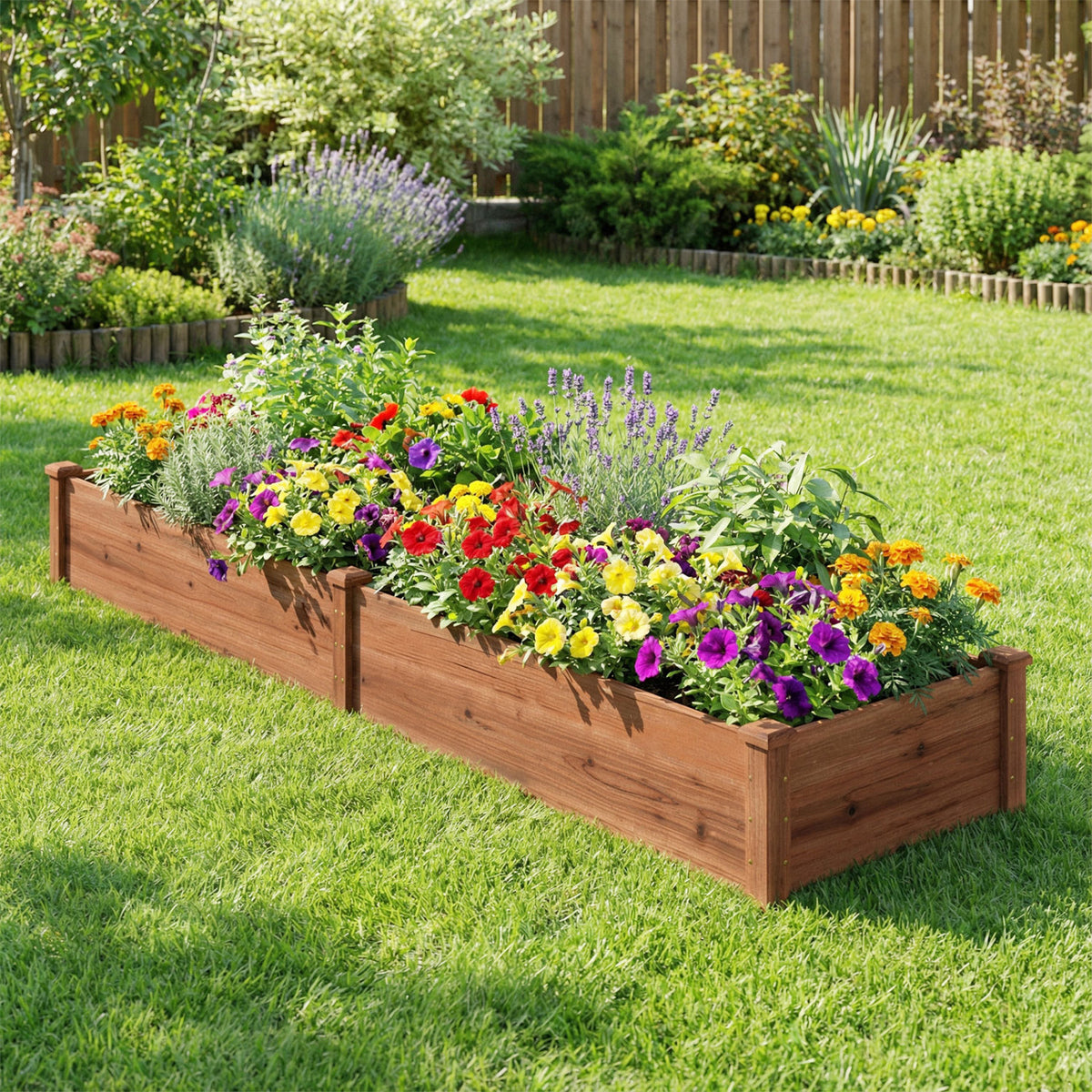 Set of 2 Wooden Vegetable Raised Garden Bed for Backyard-Brown