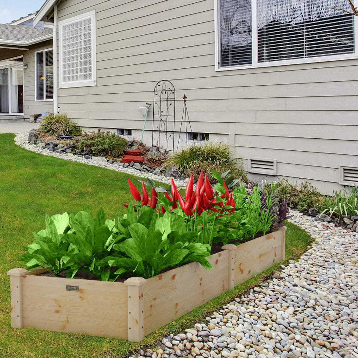 Set of 2 Wooden Vegetable Raised Garden Bed for Backyard-Natural