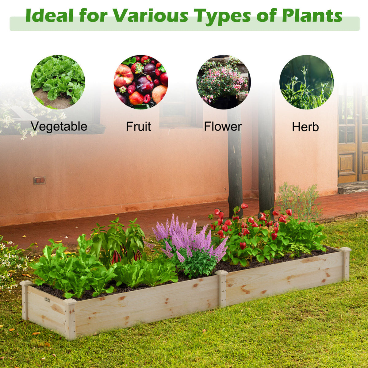 Set of 2 Wooden Vegetable Raised Garden Bed for Backyard-Natural