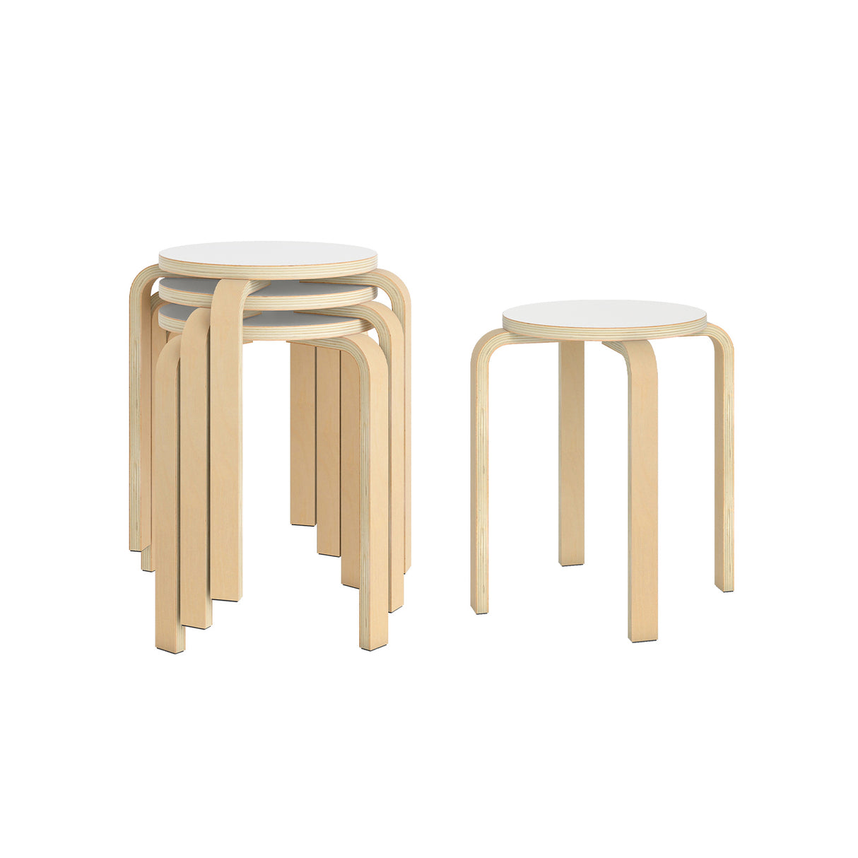 Set of 4 18 Inch Stackable Bentwood Dining Chairs with Round Top-White