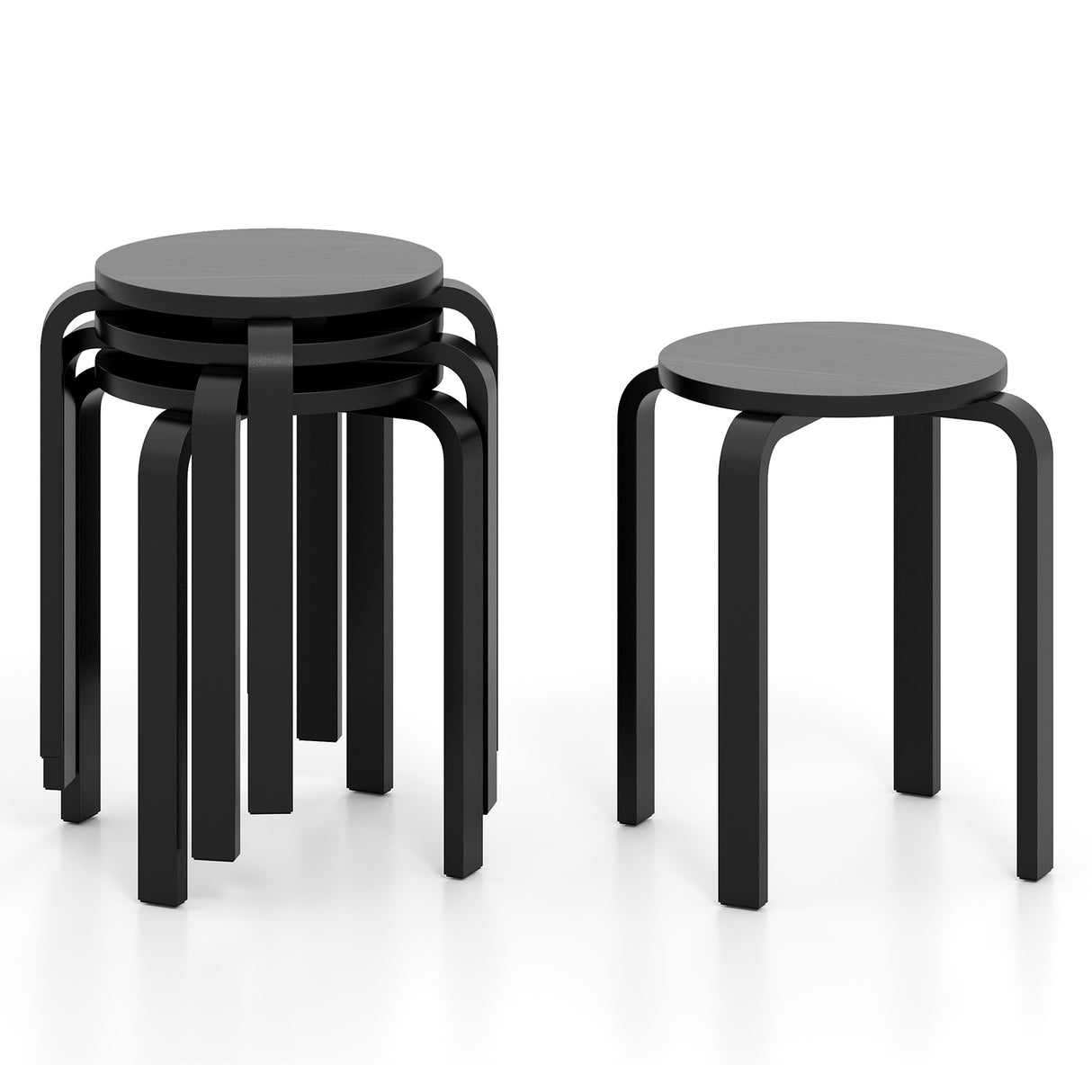 Set of 4 18 Inch Stackable Bentwood Dining Chairs with Round Top-Black