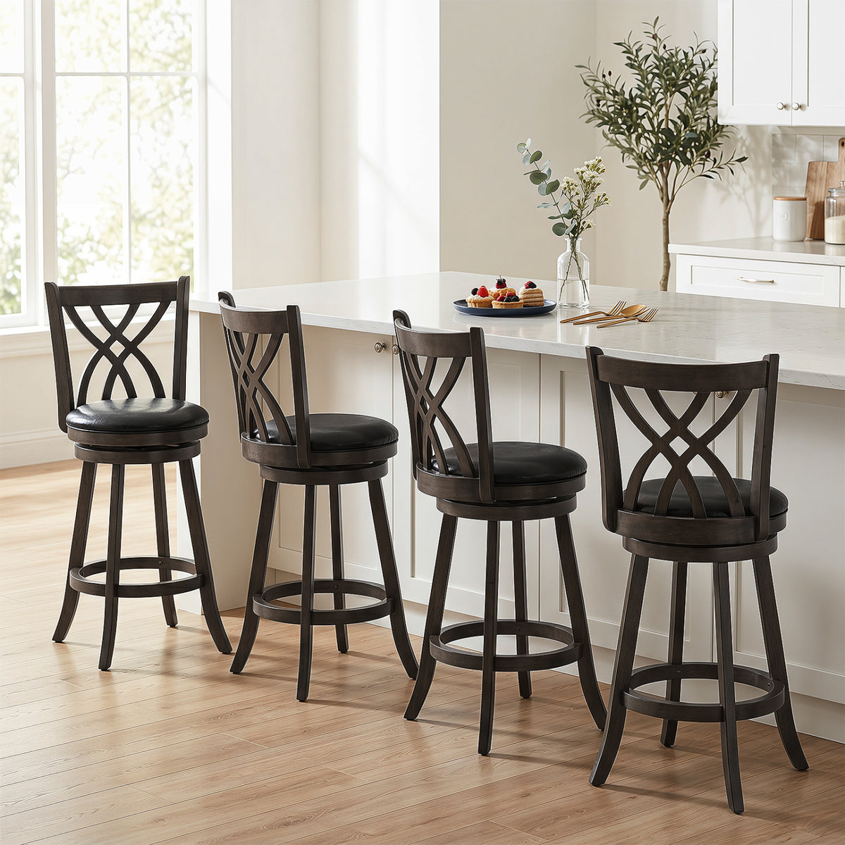 Set of 4 29" Counter Height Bar Stools with Rubber Wood Frame-Gray