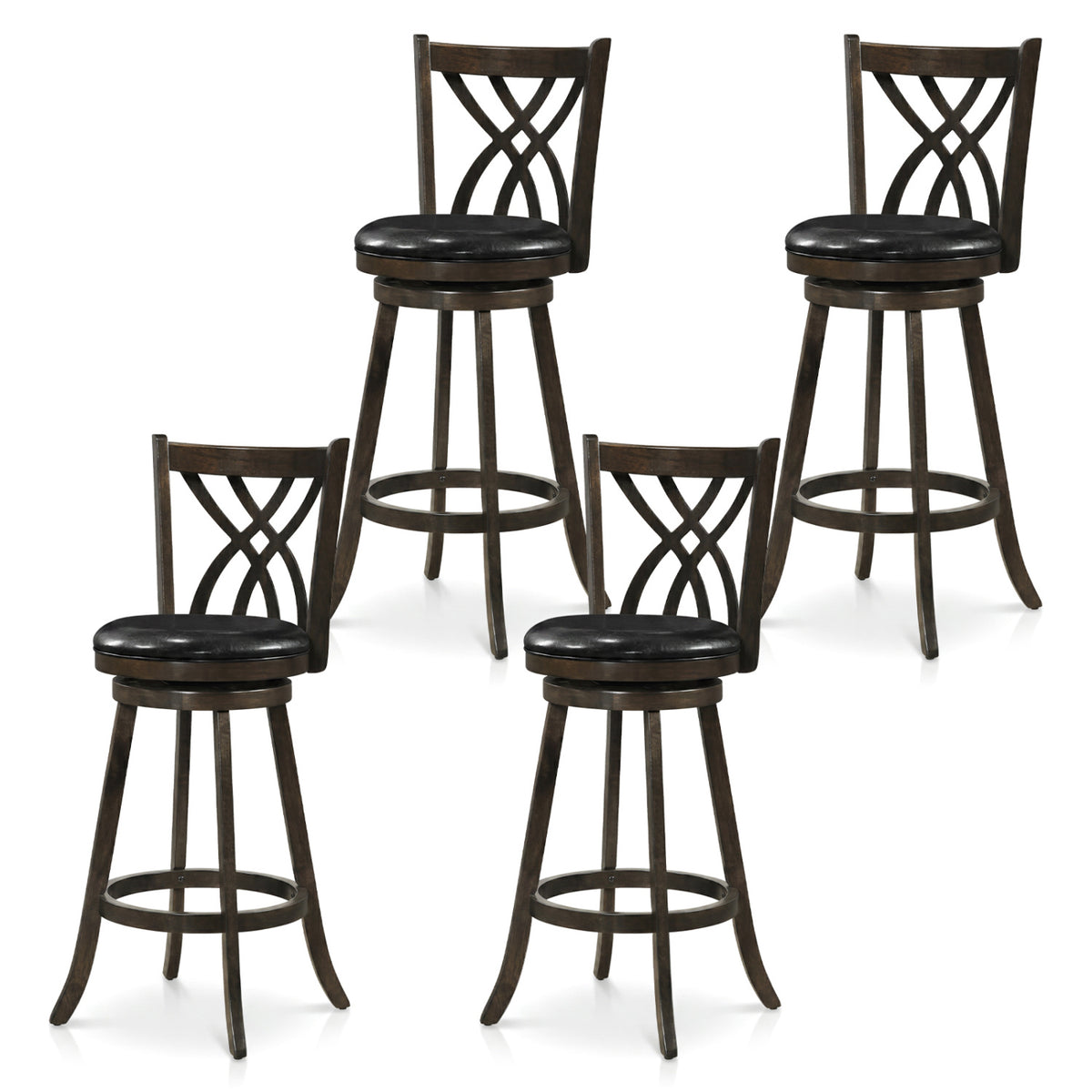 Set of 4 29" Counter Height Bar Stools with Rubber Wood Frame-Gray