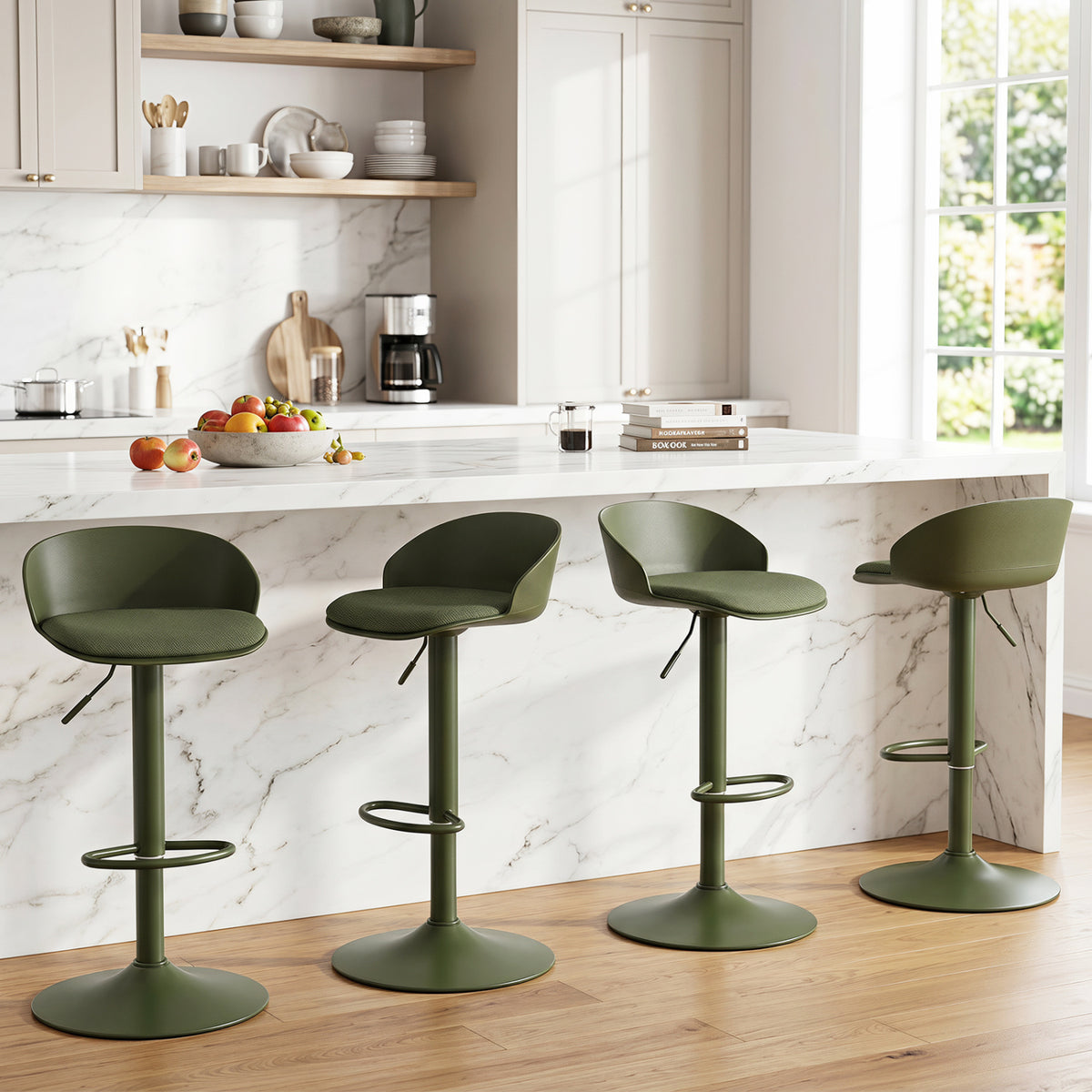 Set of 4 Adjustable Swivel Bar Stools w/ Back & Footrest 330 LBS for Dining-Green