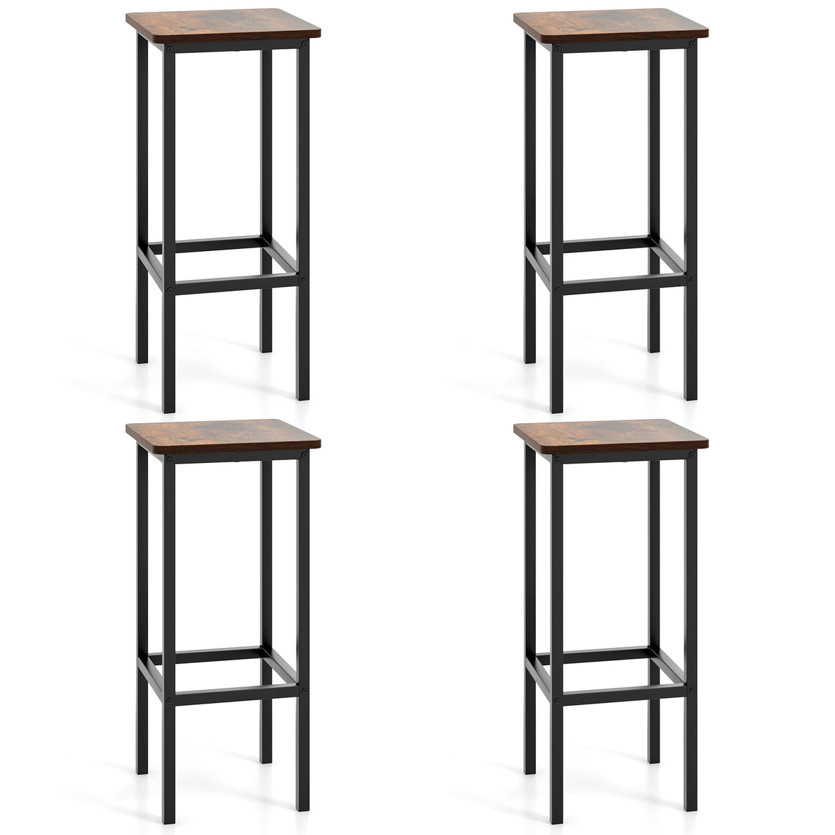 Set of 4 Bar Stool Set 26 Inch Bar Chair with Metal Legs and Footrest-Rustic Brown