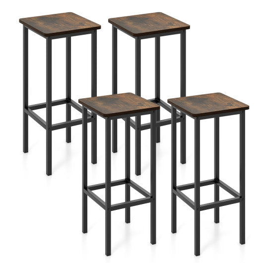 Set of 4 Bar Stool Set 26" Bar Chair with Metal Legs and Footrest-Rustic Brown