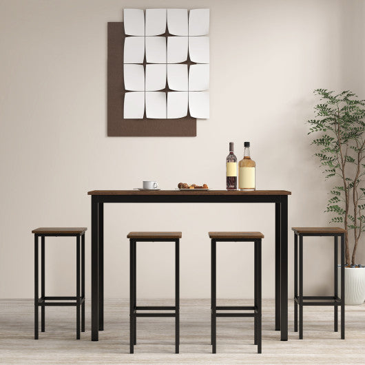 Set of 4 Bar Stool Set 26" Bar Chair with Metal Legs and Footrest-Rustic Brown