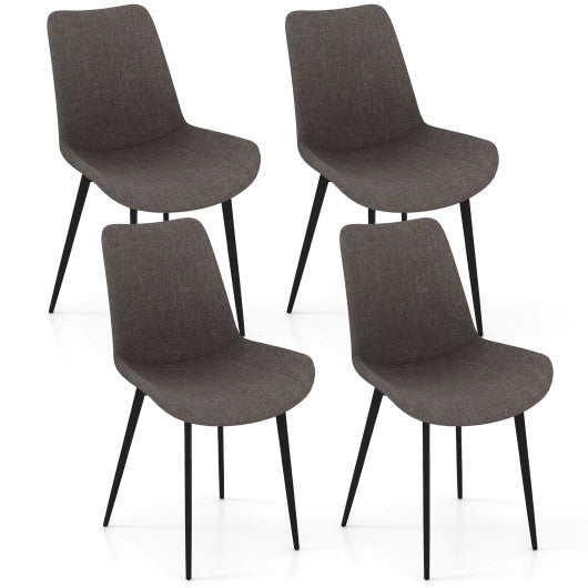 Set of 4 Dining Chair Upholstered with Metal Legs and Padded Backs-Gray