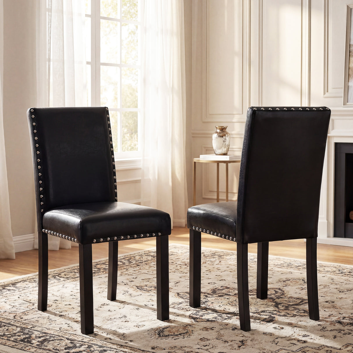 Set of 4 Dining Chairs with Solid Rubber and Wood Legs