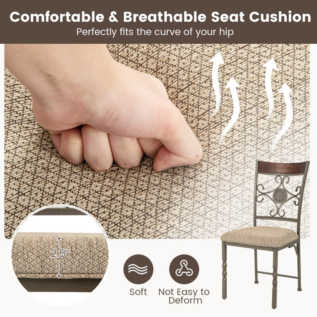 Set of 4 Dining Room Chairs Armless Kitchen Chairs Set with Seat Cushion