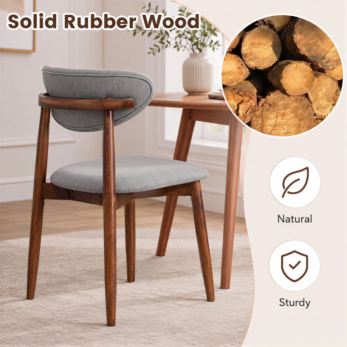 Set of 4 Fabric Upholstered Dining Chairs with Curved Backs-Gray