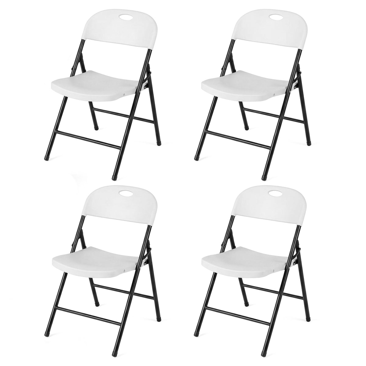 Set of 4 Foldable Plastic Chairs with Ergonomic Backrest-White