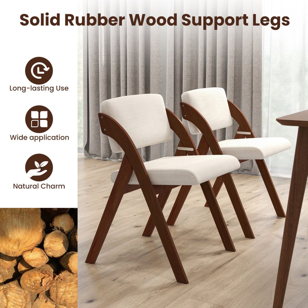 Set of 4 Folding Kitchen Dining Chairs with Rubber Wood Legs-Walnut