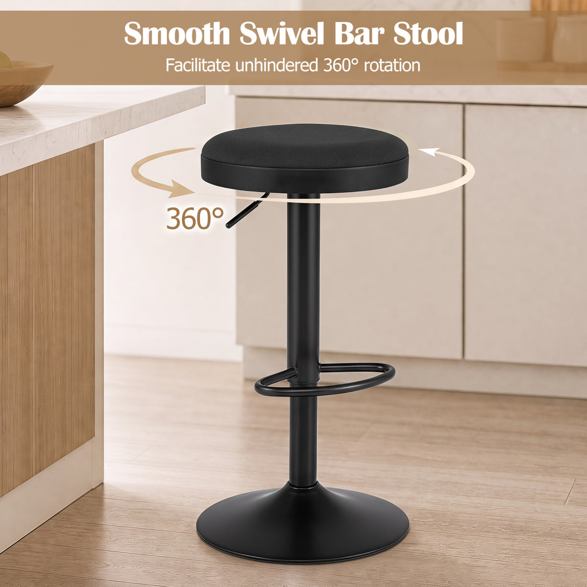 Set of 4 Kitchen Bar Stools with Height Adjustment Padded Seat and D-Shaped Footrest-Black