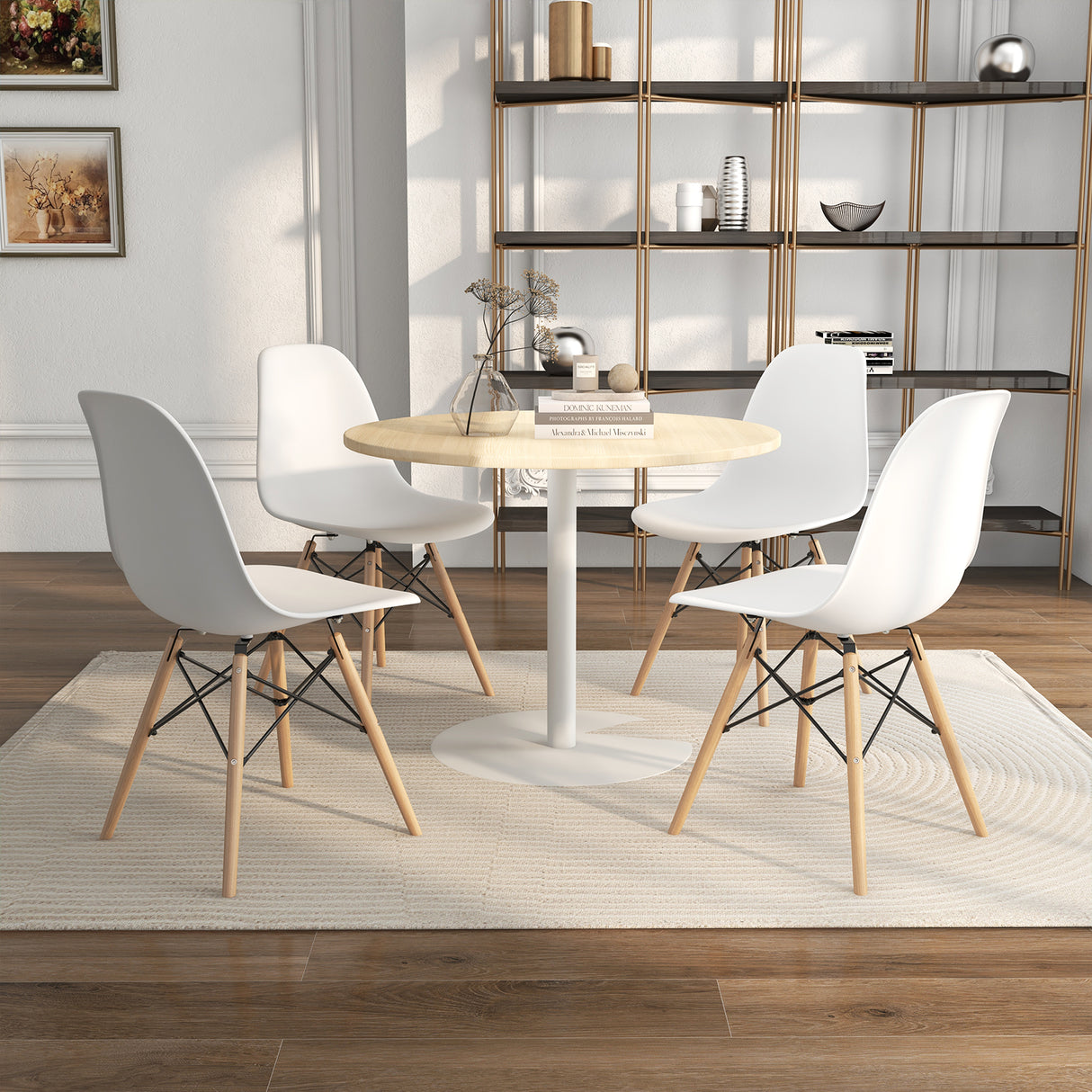 4 Pieces Modern Armless Dining Chair Set with Wood Legs-Black