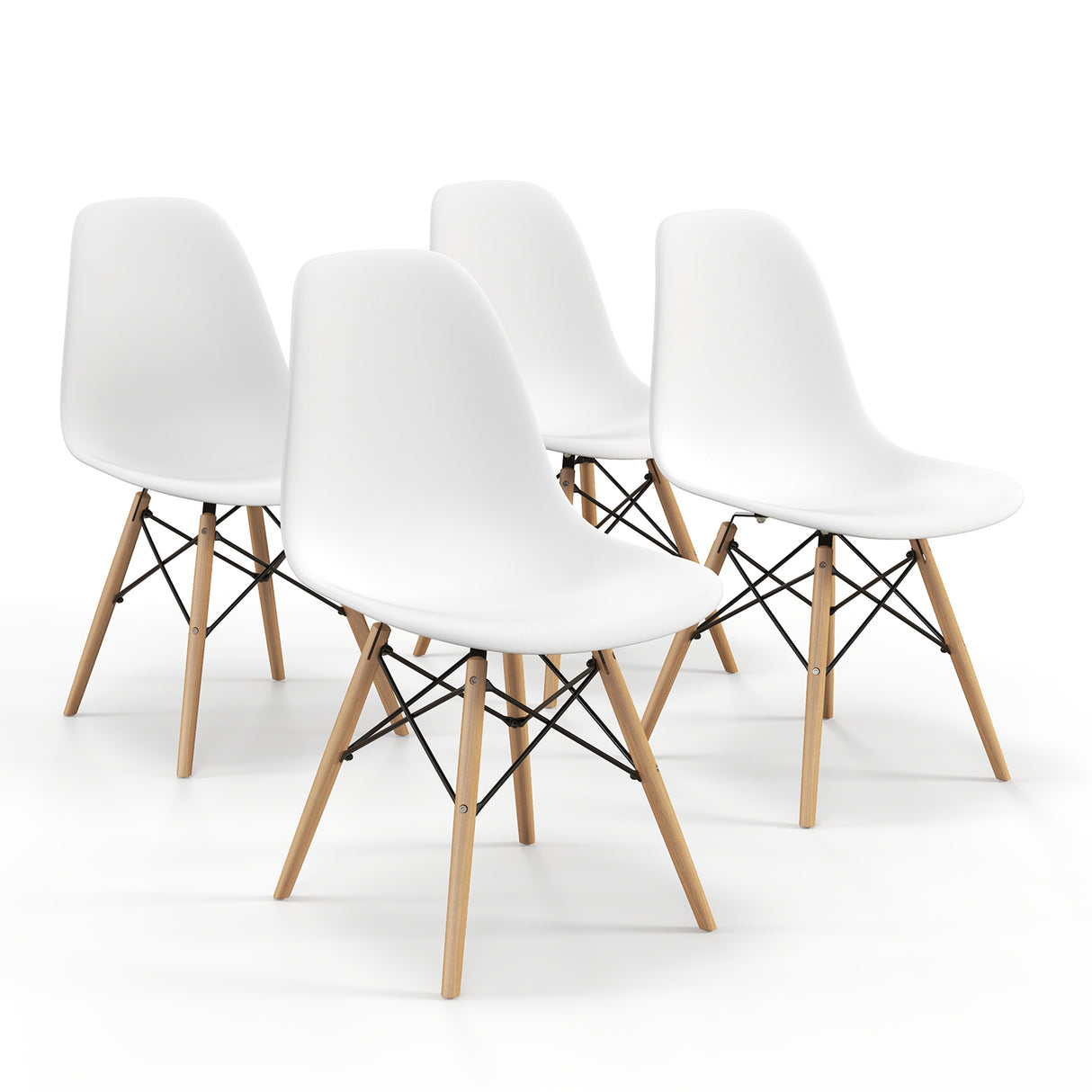 4 Pieces Modern Armless Dining Chair Set with Wood Legs-Black