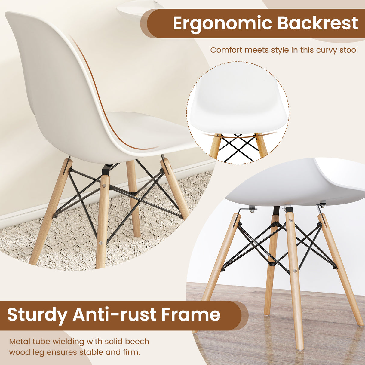 4 Pieces Modern Armless Dining Chair Set with Wood Legs-Black