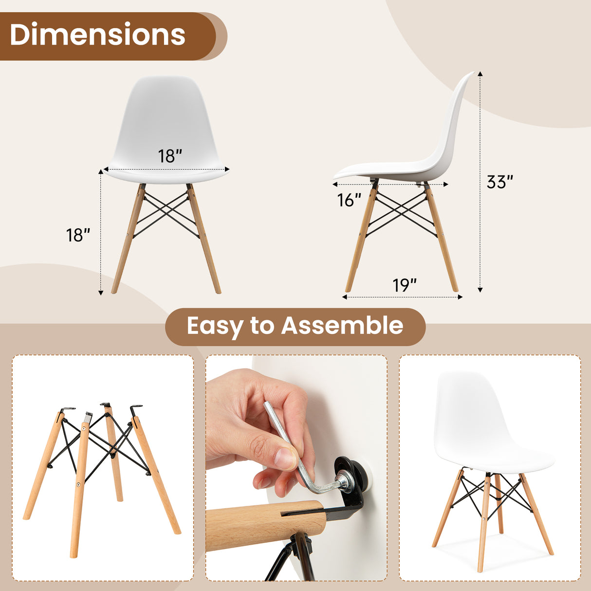 4 Pieces Modern Armless Dining Chair Set with Wood Legs-Black
