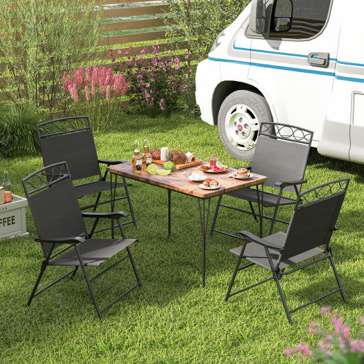 Set of 4 Patio Folding Chairs Set Dining Chairs with Armrests-Gray