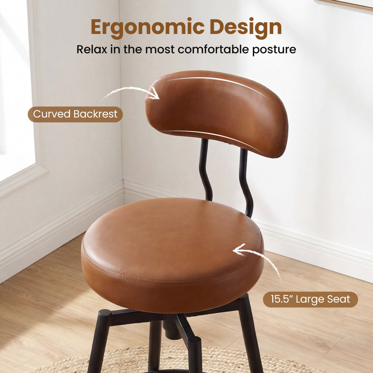 Set of 4 Swivel Barstools Faux Leather with Upholstered Seat and Back-Brown