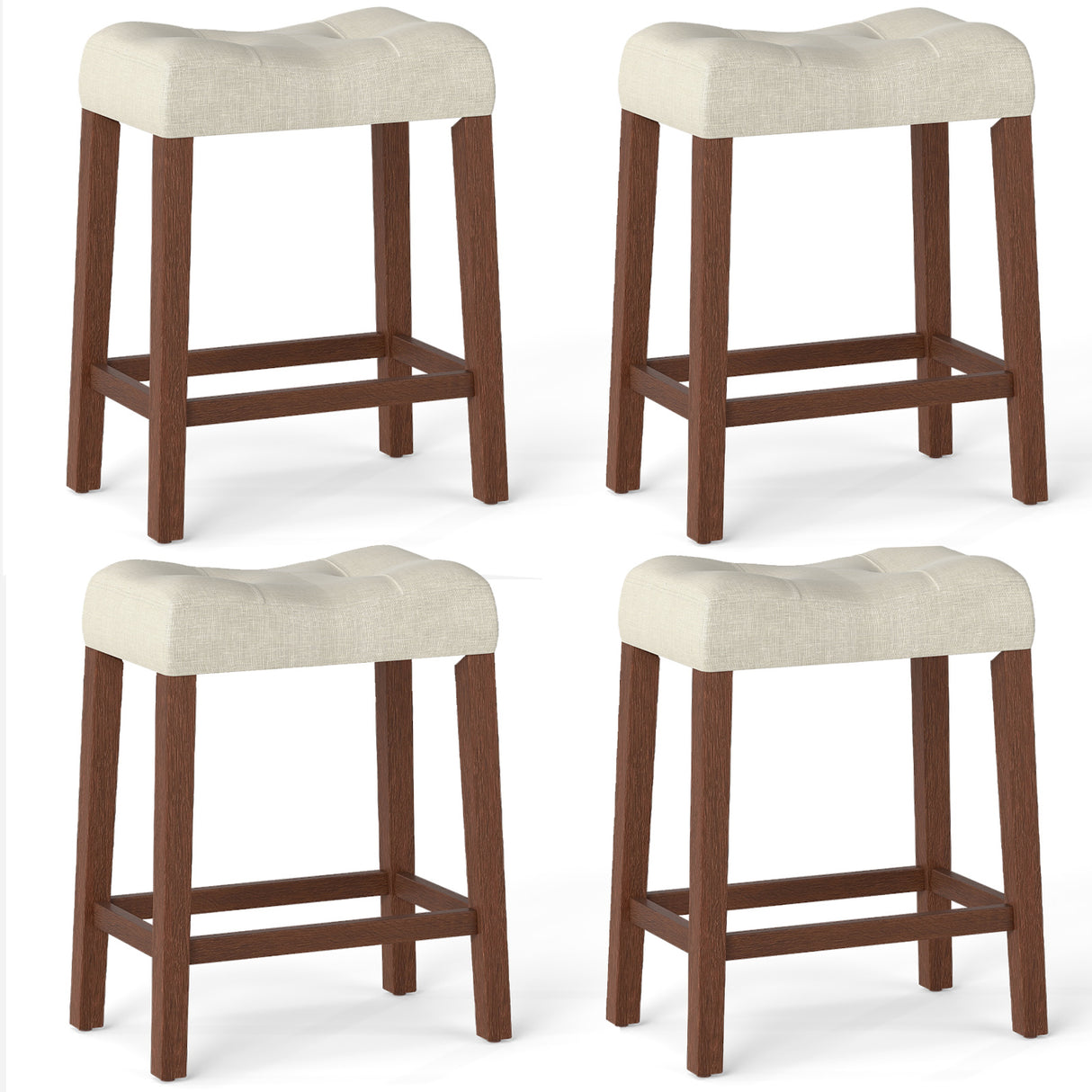 Set of 4 Upholstered Counter Height Bar Stool with Curved Saddle-Seat-Brown