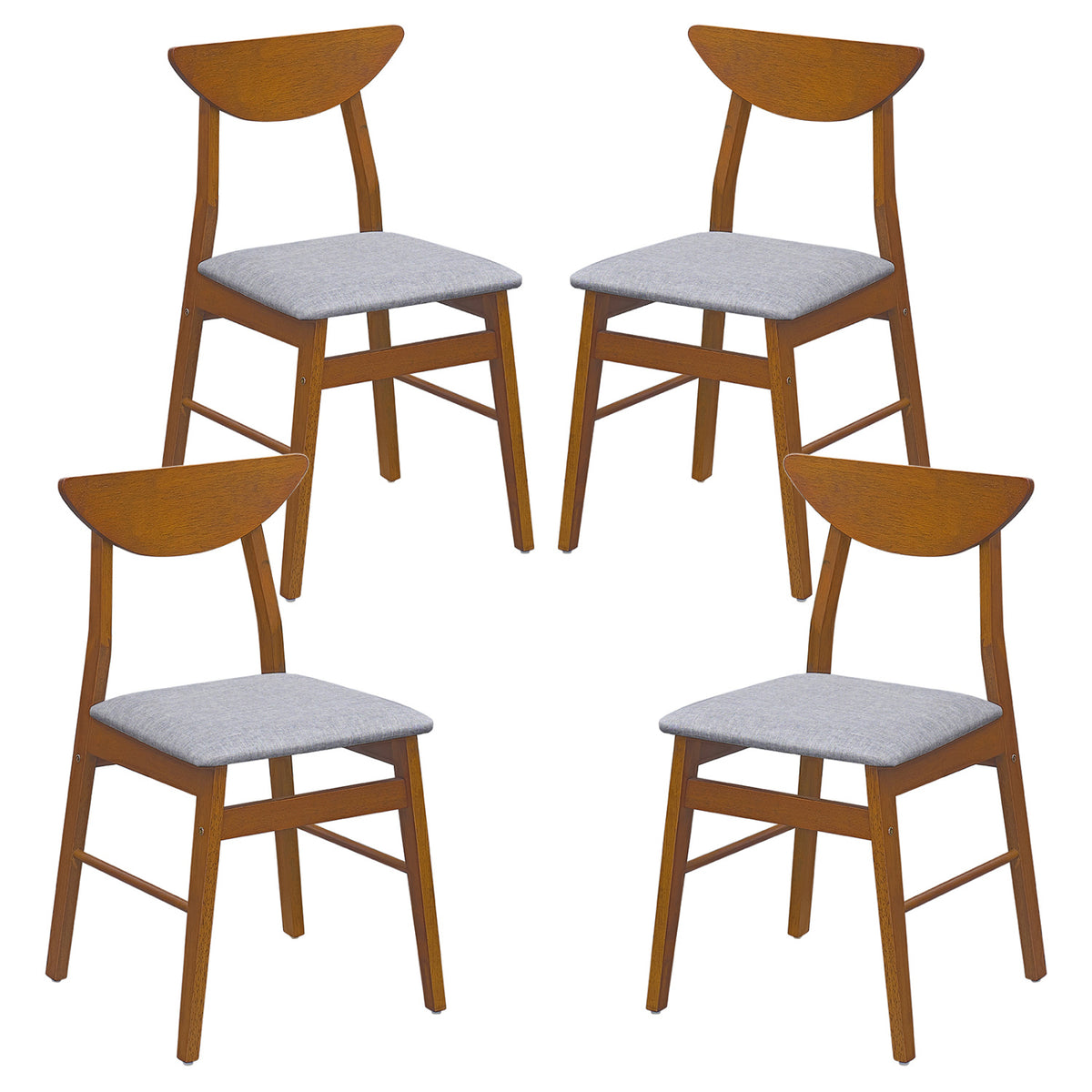 Set of 4 Upholstered Dining Chairs with Curved Backrest and Rubber Wood Frame-Walnut