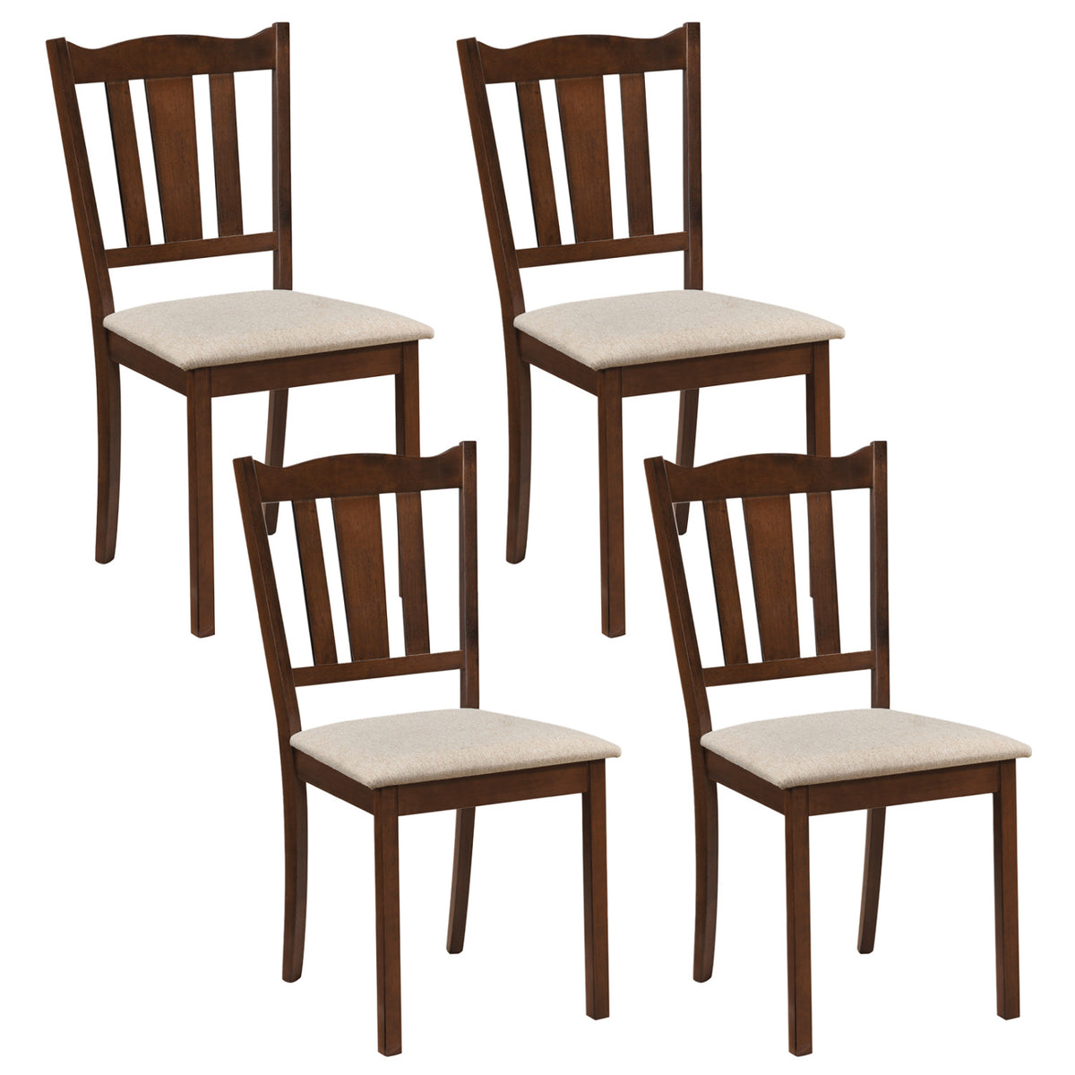 Set of 4 Wooden Dining Chair with Hollow Back and Soft-padded Cushion-Walnut