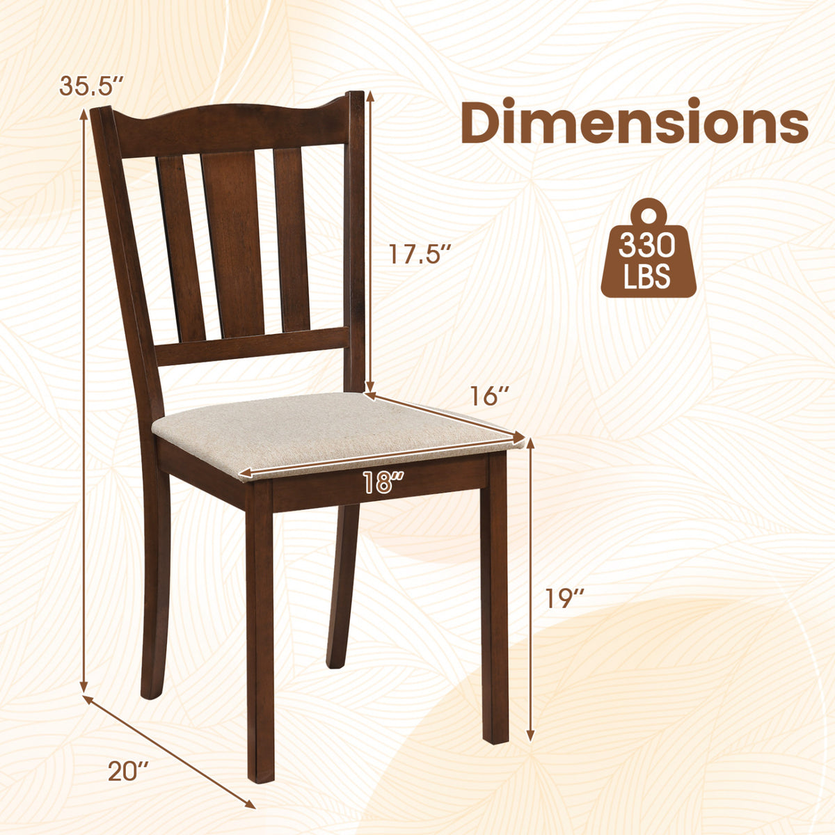 Set of 4 Wooden Dining Chair with Hollow Back and Soft-padded Cushion-Walnut