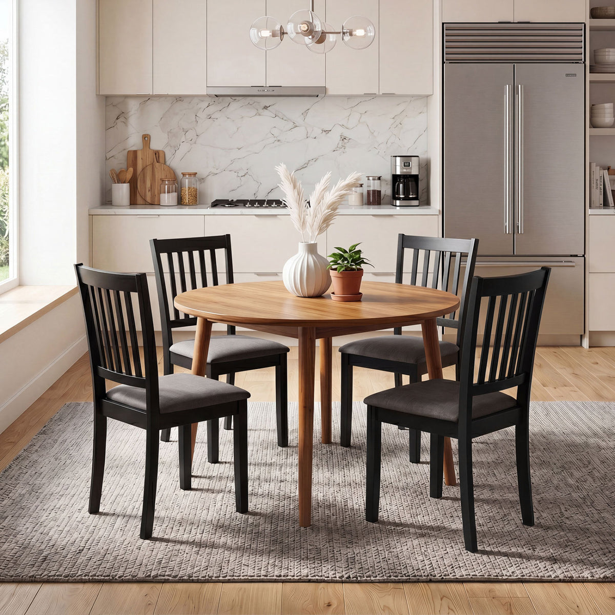 Set of 4 Wooden Upholstered Dining Chairs with Rubber Wood Frame-Black
