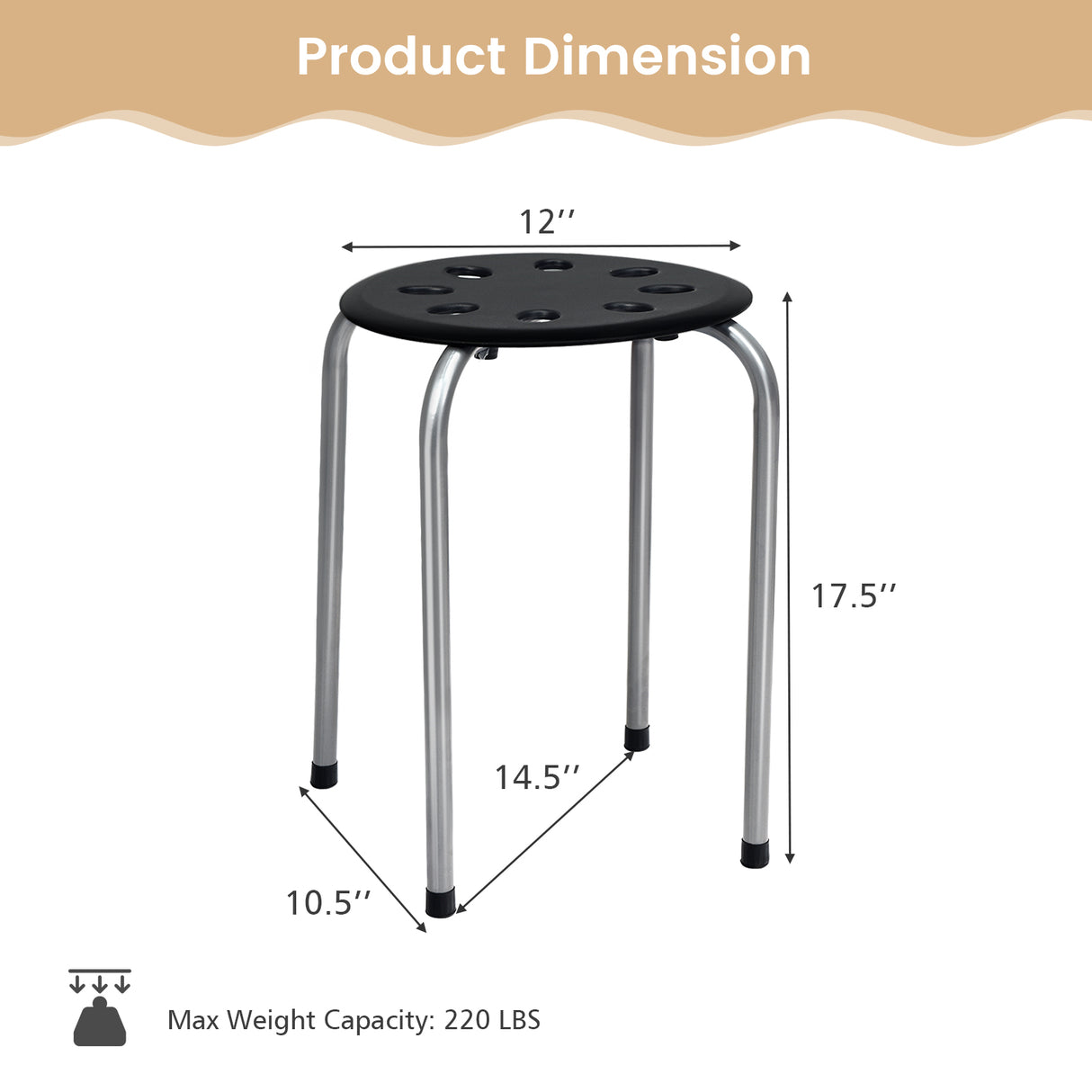 Set of 6 Portable Plastic Stack Stools-Black