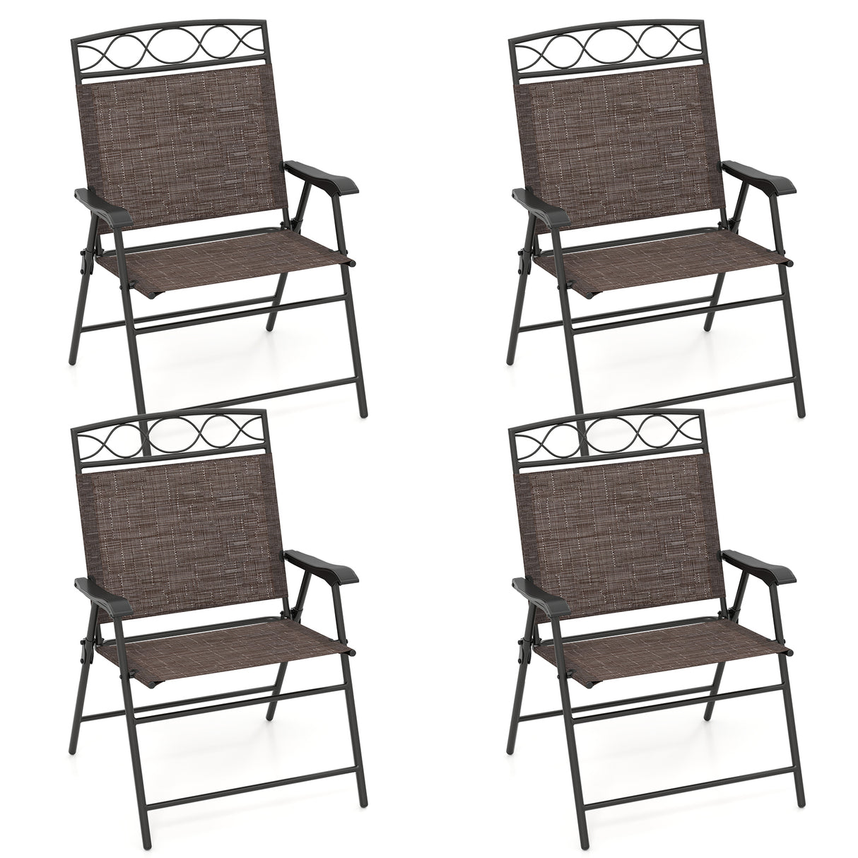 Set of 4 Patio Folding Chairs Set Dining Chairs with Armrests-Brown