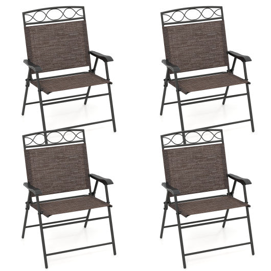Set of 4 Patio Folding Chairs Set Dining Chairs with Armrests-Brown