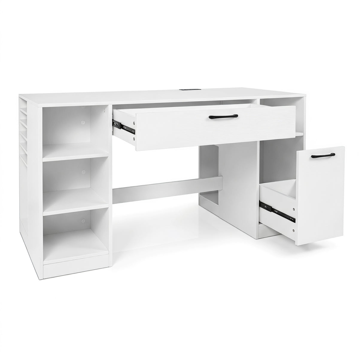 Sewing Table with Power Outlets Craft Station Desk with 2 Drawers Open Compartments-White