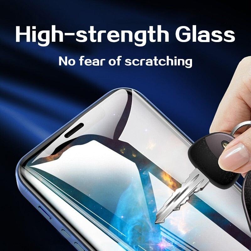 4PCS Full Cover Protective Glass For iPhone 13 12 11 Pro Max Screen Protector For iPhone 6 7 8 Plus X XR Xs SE 2020 Mini Glass Full Glue Big Curved Edge Flexible Tempered Glass for iPhone